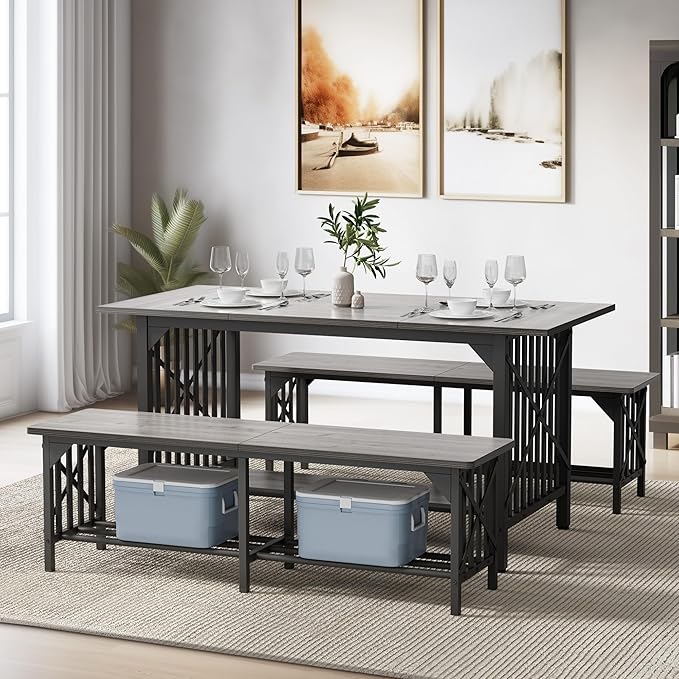 DWVO 3-Piece Dining Table Set for 4-6 People, Industrial Rectangular Dining - Image 6