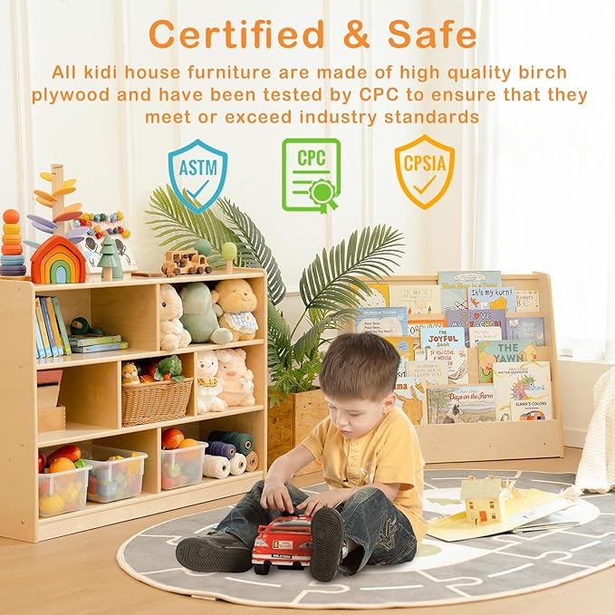 Kids Bookshelf and Toy Storage Shelf, Wooden Montessori Bookshelf, 3-Tier Toy - Image 7