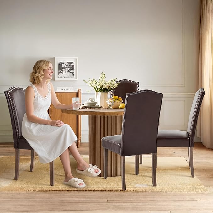 Stylish Upholstered Parsons Dining Chair PU Faux Leather - Image 9