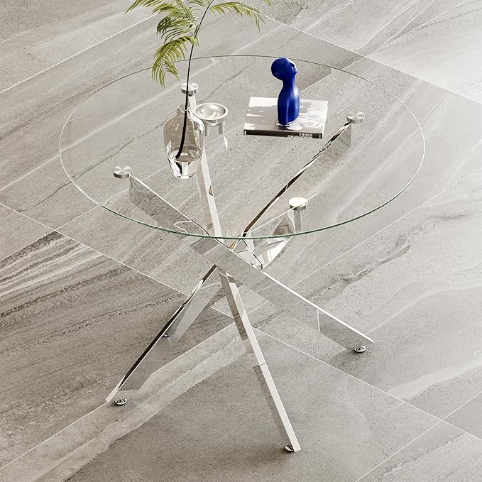 Glass Dining Table, Modern Kitchen Table 36" Small Round Dining Table - Image 4