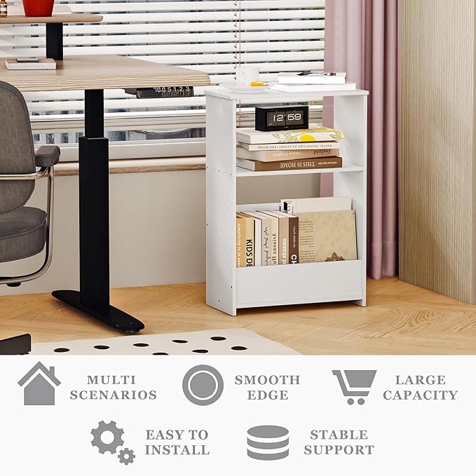 3-Tier Narrow End Table, Small Stand Shelf Narrow White Side Table - Image 5