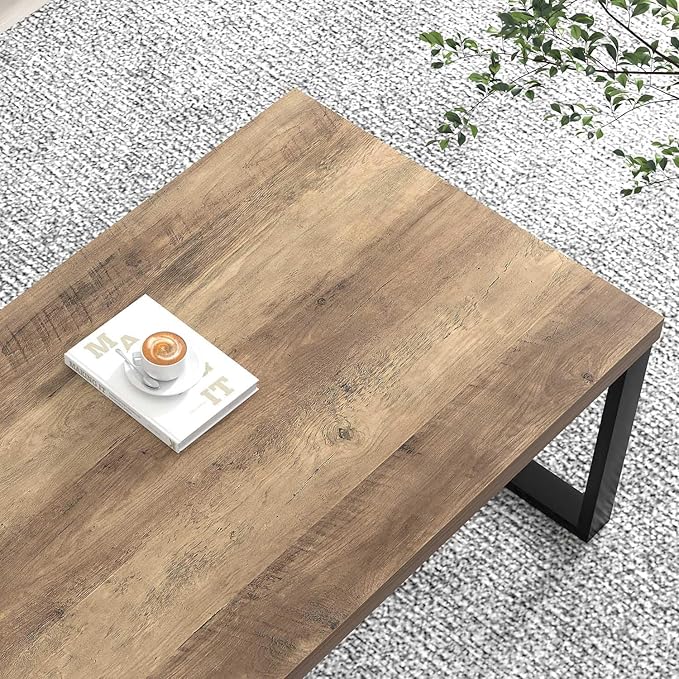EXCEFUR Coffee Table, Modern Wood and Metal Living Room Table, Industrial - Image 4