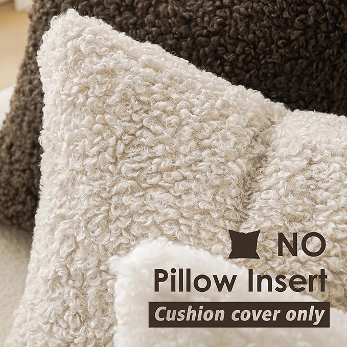 Foindtower 2 Pieces 16x16 Inch Neutral Cream, Faux Fur Throw Pillow Cover - Image 3