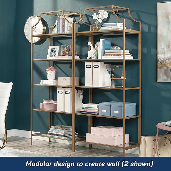Sauder International Lux Bookcase/ book shelf, Satin Gold finish - Image 5