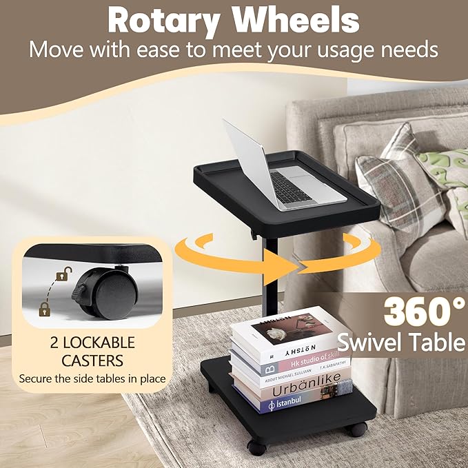 Aoligrace C Shaped End Table Adjustable Height, 360° Swivel Side Table - Image 6
