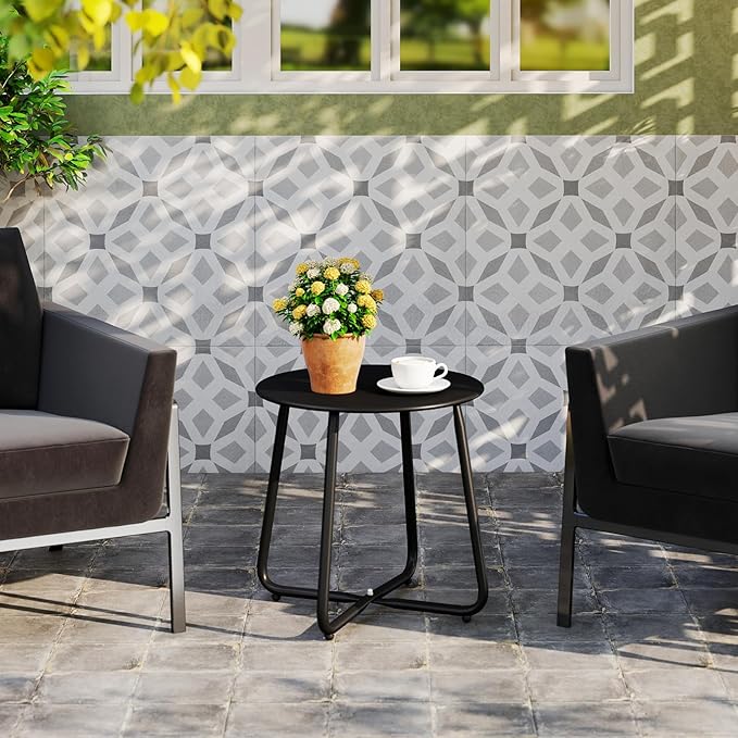 HollyHOME Round Metal Side Table, Rust-Resistant Patio Small Plant Stand - Image 5