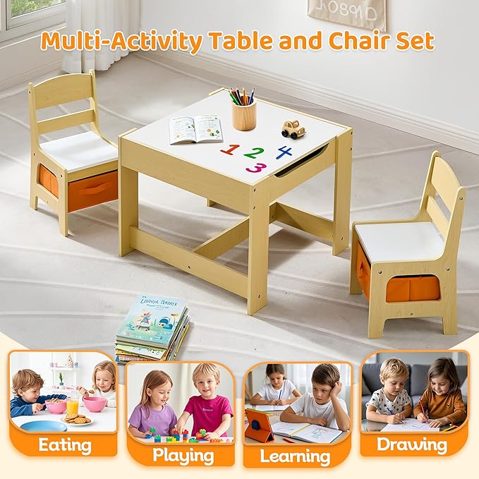 Kids Table and Chairs Set, 4 in 1 Wooden Kids Table - Image 3