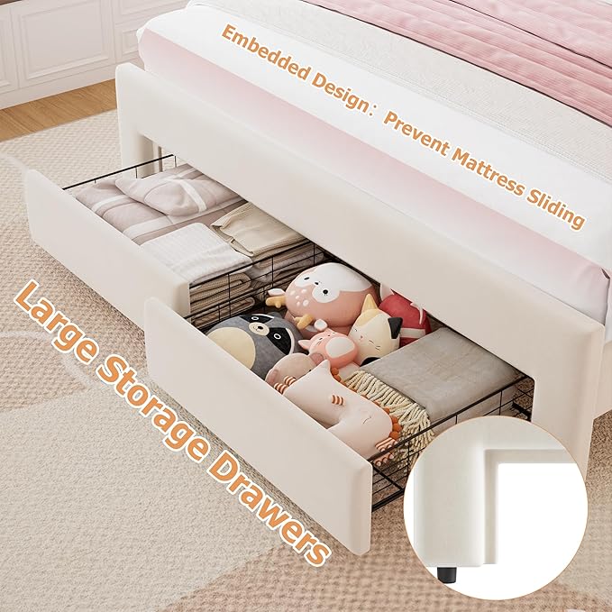 Queen Upholstered LED Bed Frame - Image 4