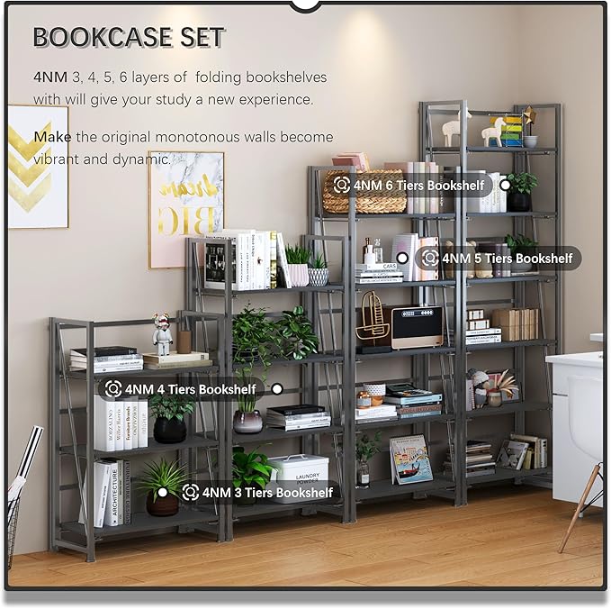 4NM No Assembly Folding Bookshelf, 6-Shelf 74" H Collapsible Foldable Bookcase - Image 5