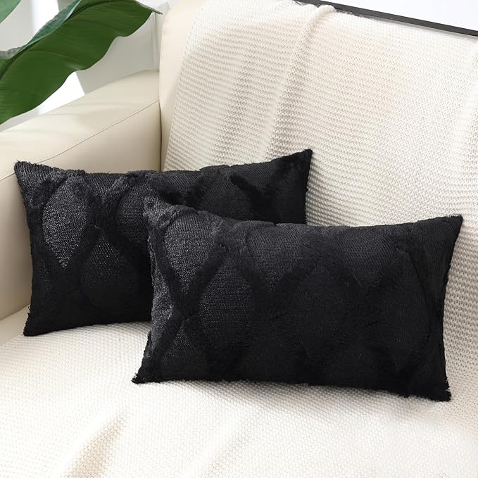 decorUhome Throw Pillow Covers 12x20 Inch Set of 2, Soft Plush Faux Fur Wool by decorUhome