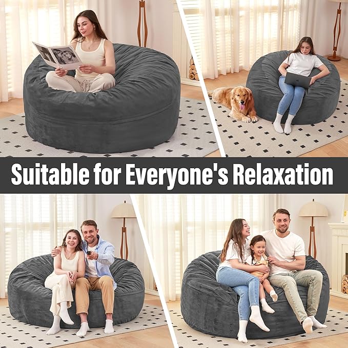 HABUTWAY Bean Bag Chair: Giant 6' Memory Foam Furniture Bean Bag Chair - 6Ft - Image 5