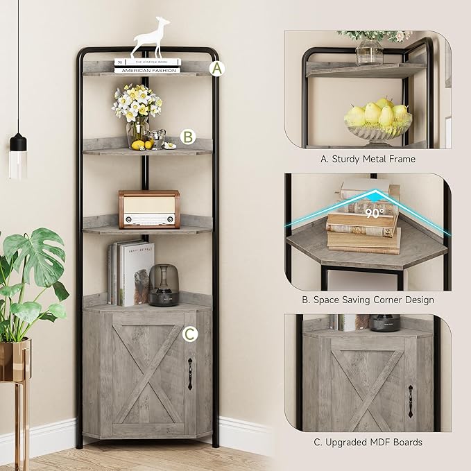 IDEALHOUSE 70.9 Inch Corner Cabinet 5-Tier Tall Corner Cabinet Farmhouse - Image 5