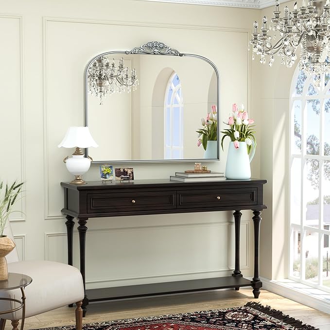 Keonjinn Vintage Mirror for Wall, Ornate Arched Decoration, Brass Mirror for - Image 2
