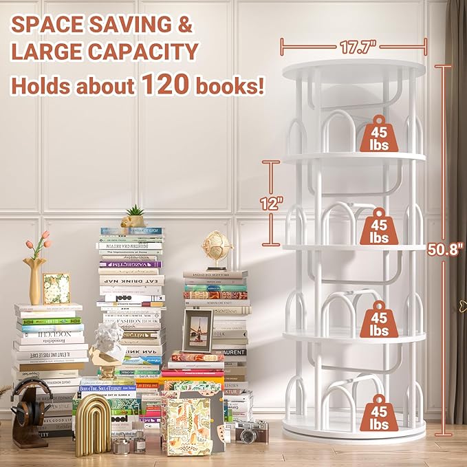 Aheaplus 4 Tier Rotating Bookshelf Tower, 360 Display Spinning Bookcase - Image 3