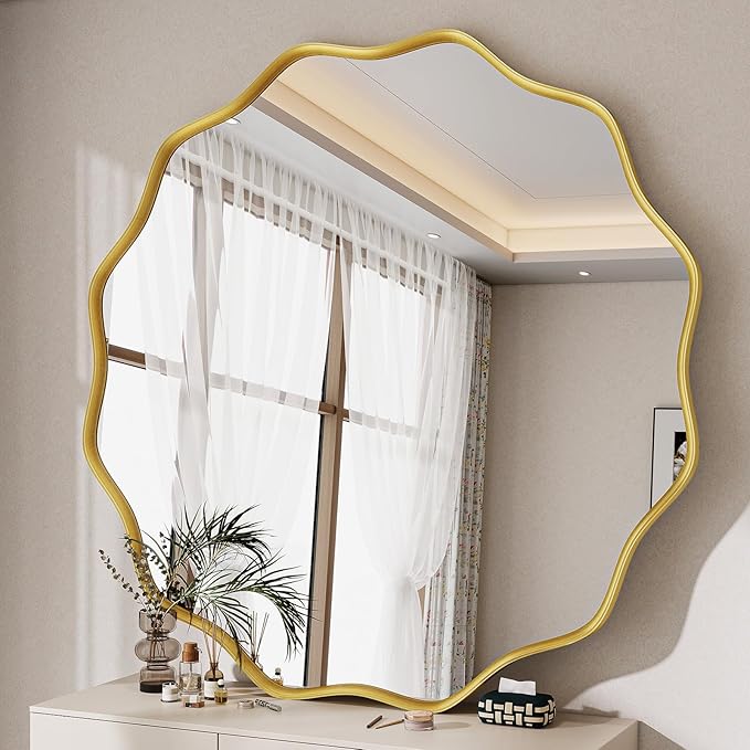 Round Wavy Mirror, 42 Inch Metal Frame Circle Mirror, Round Wall Mounted - Image 2