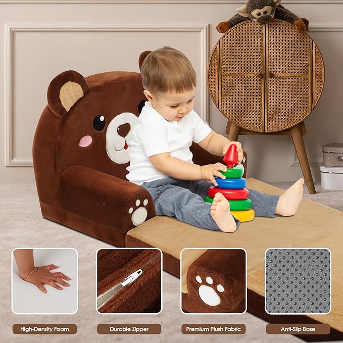 Kids Couch Comfy Foldable Kids Sofa to Lounger 2 in 1 Toddler Chair Plush Baby - Image 5