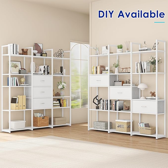 73.6" Tall Bookshelf with 3 Drawers and 16 Storage Shelves, Industrial Bookcase - Image 4