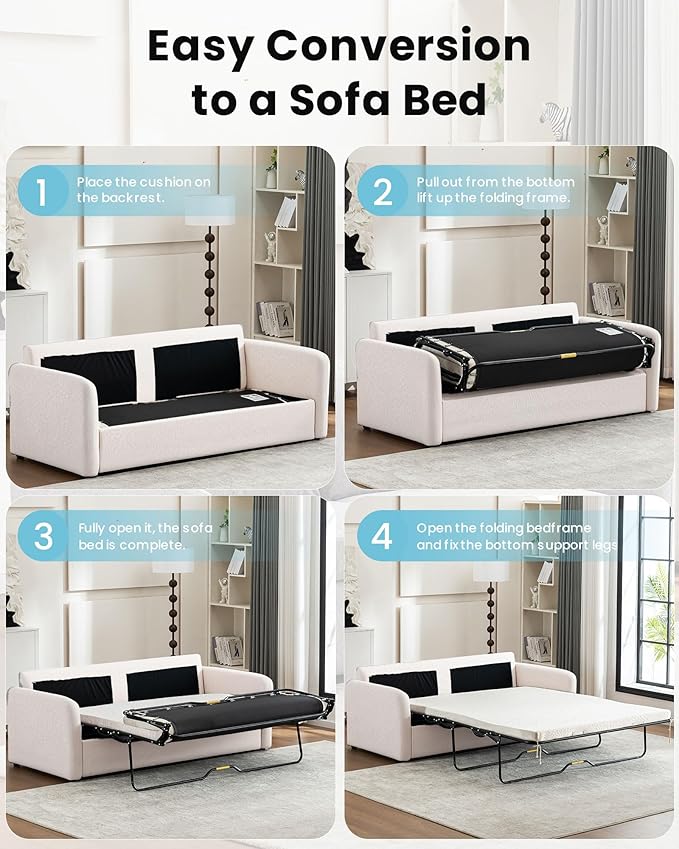 Queen Pull Out Sofa Bed, 2-in-1 Convertible Sleeper Sofa Couch - Image 7