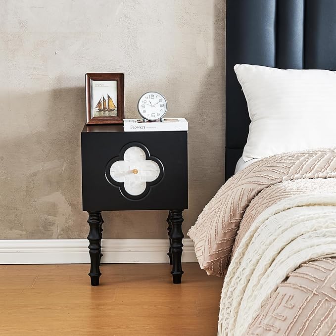 CozyDH Black Nightstand with Storage 23", Mid Century Modern Solid Wood End - Image 6