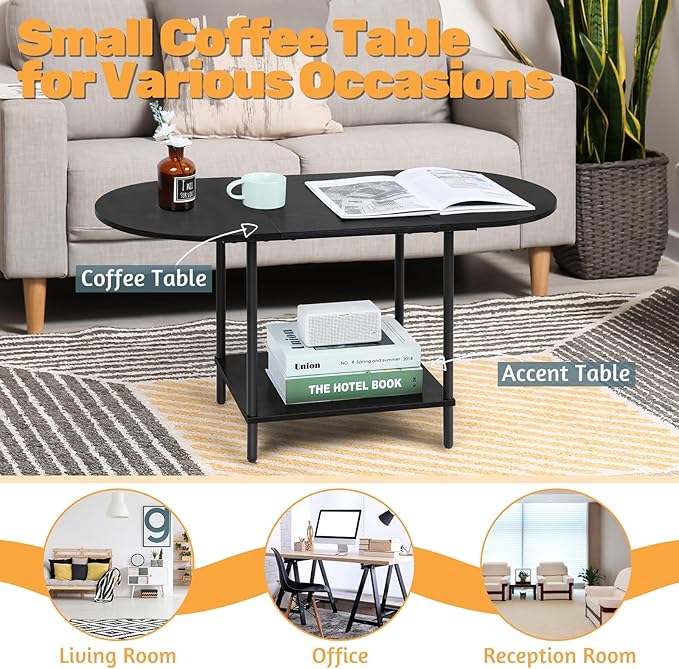 Coffee Tables for Living Room, 2-Tier Small Coffee Table Industrial Modern - Image 6