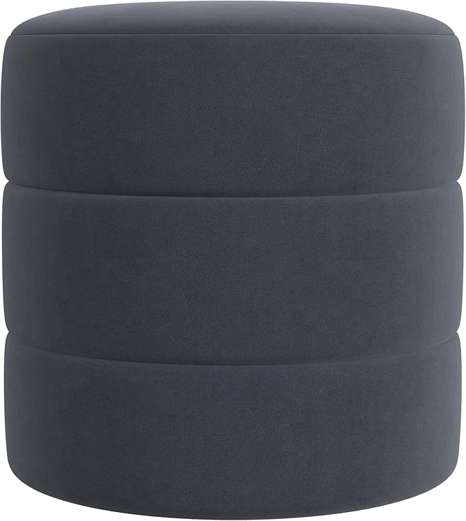 HomePop Upholstered Round Ottoman Home Décor | Round Pouf Foot Rest – Steel by HomePop