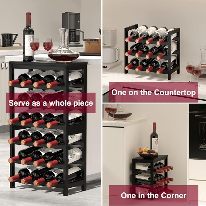 6 Tier Bamboo Wine Rack Freestanding Floor, 24 Bottles Wine Storage Shelves - Image 5