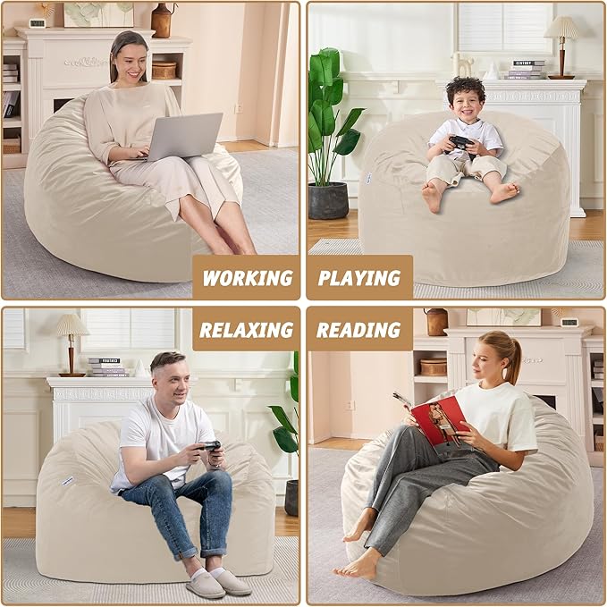 3FT Bean Bag Chair with Ultra Soft Velvet Cover Bean Bag Sofa with Memory Foam - Image 6