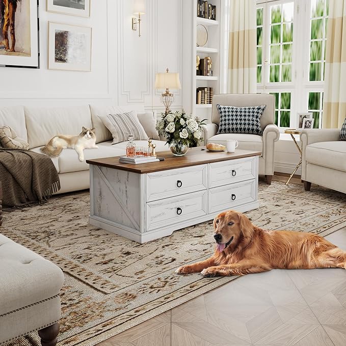 Farmhouse Coffee Table with Drawers 47 in Living Room Tables with Storage - Image 7