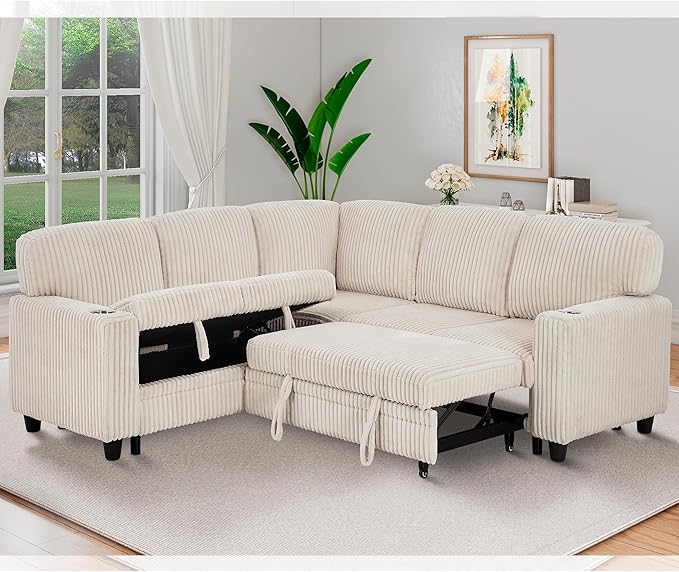 Ball & Cast Modular Sectional Sleeper Sofa Bed, L-Shaped Couch W/Pull Out Bed - Image 3