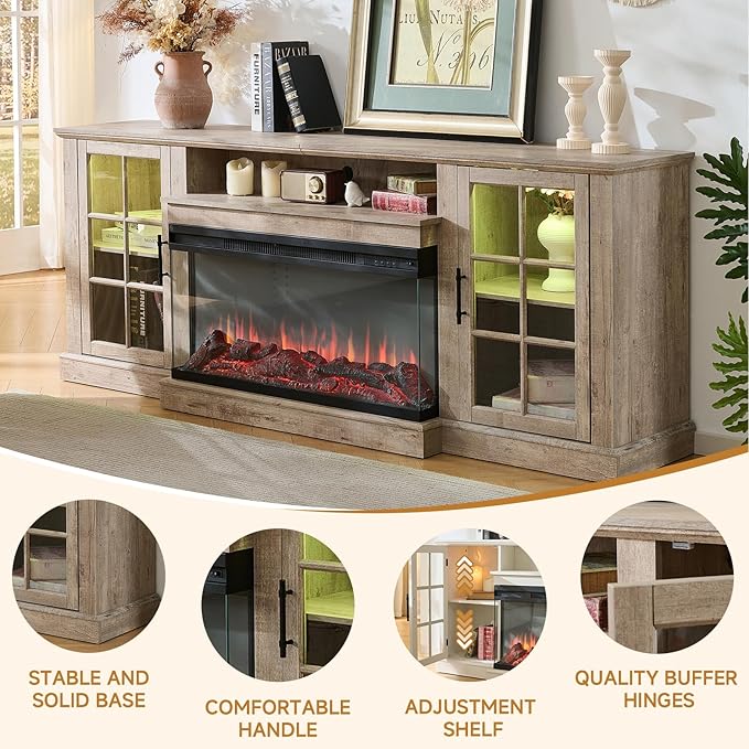 ROCKPOINT 3 Sided Glass 70" Fireplace TV Stand - Image 5