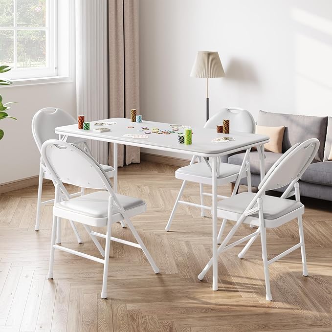 IDEALHOUSE Protable Folding Table and Chairs, 5 Piece Folding Card Table and by IDEALHOUSE