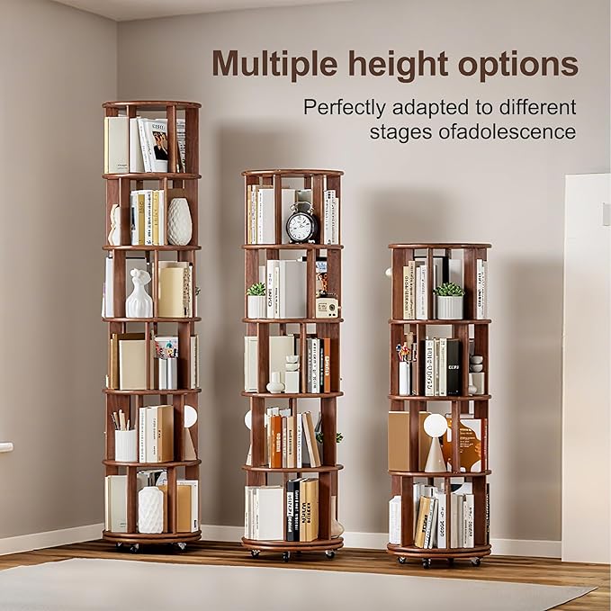 KEIKI 360° Spinning Revolving Bookcase, Solid Wood 6 Tier Rotating Bookshelf - Image 7