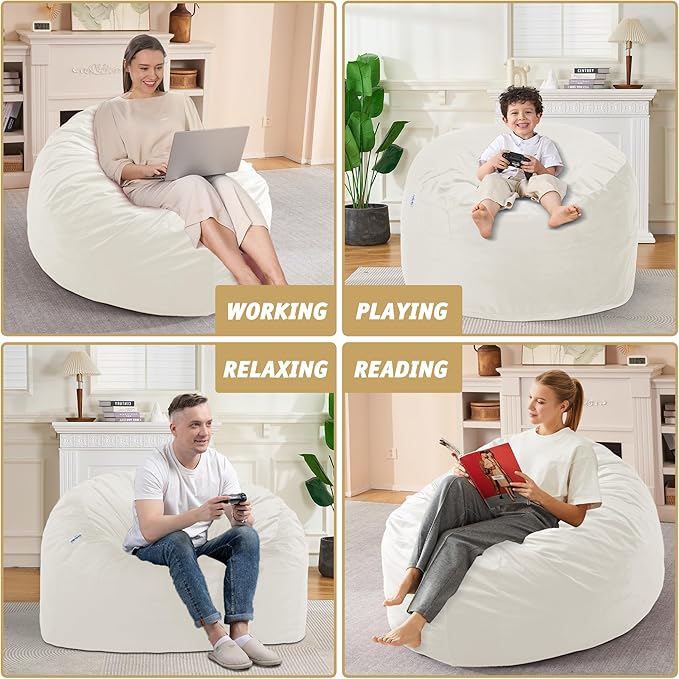 3FT Bean Bag Chair with Ultra Soft Velvet Cover Bean Bag Sofa with Memory Foam - Image 6