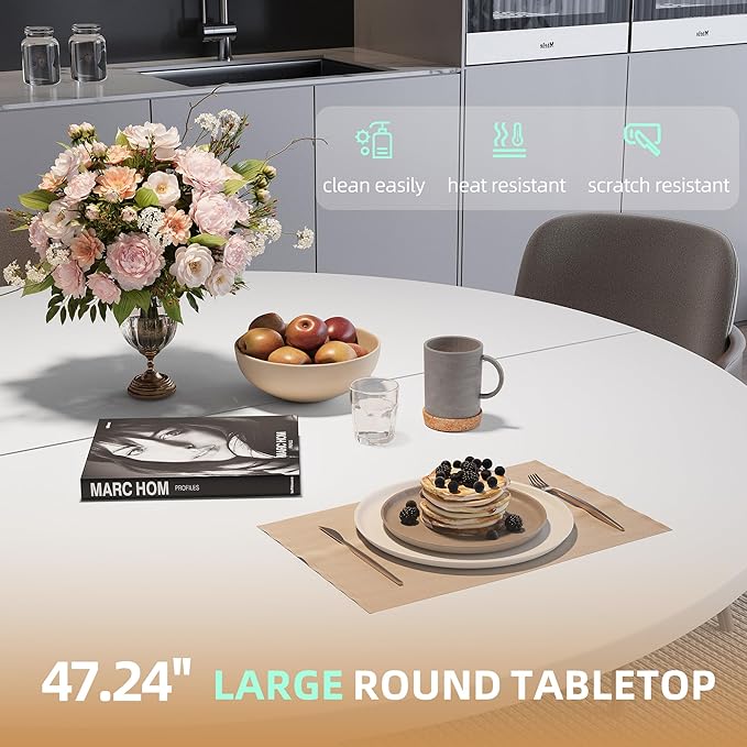 47.24" Round Dining Table, Modern Dining Room Table - Image 5