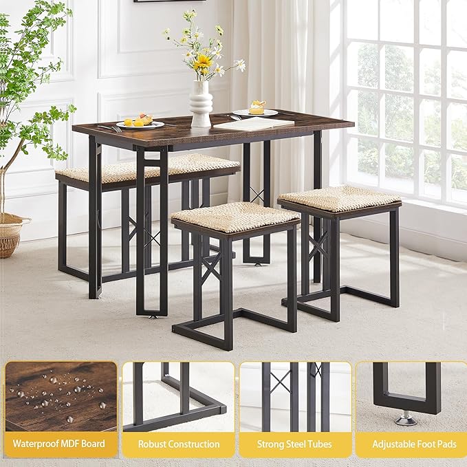 VECELO 43.3" Dining Table Sets, Farmhouse Small Kitchen Table - Image 3