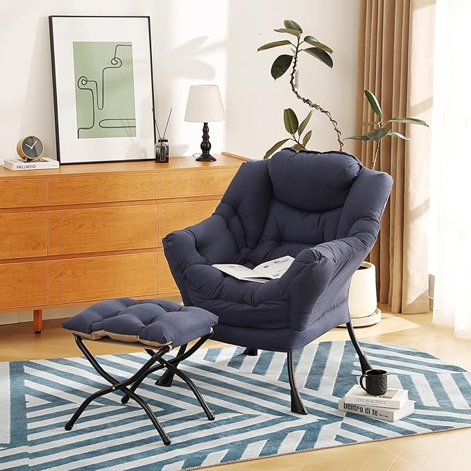 Lazy Chair with Ottoman, Modern Chair with Folding Footrest, Lounge Accent Chair - Image 6