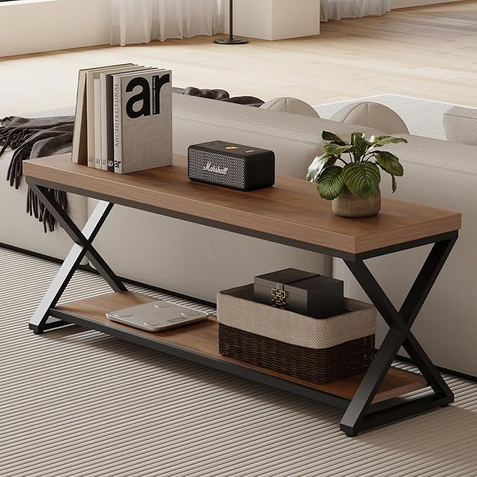 IBF Wood Entryway Bench, Wooden and Metal Bedroom Indoor Bench, Industrial Shoe - Image 5