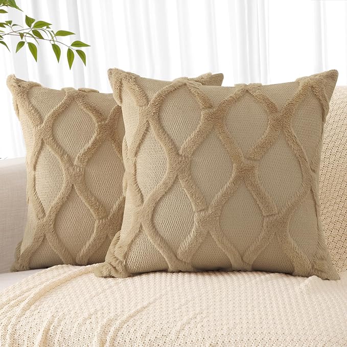 decorUhome Throw Pillow Covers 26x26 Inch Set of 2, Soft Plush Faux Fur Wool by decorUhome