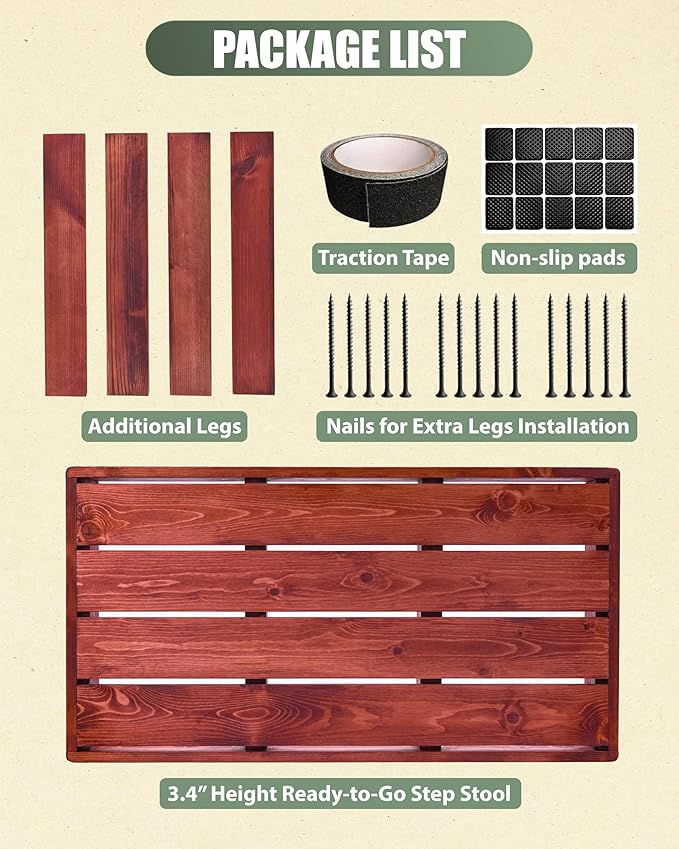 3.4"/5.9" Heightable Wooden Outdoor Step, 100% Handmade Step Stools - Image 8