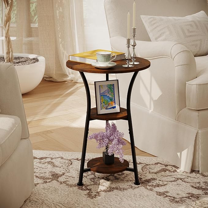 Dulcii Small Round End Table for Narrow and Small Space, 3-Tier Round Accent - Image 2