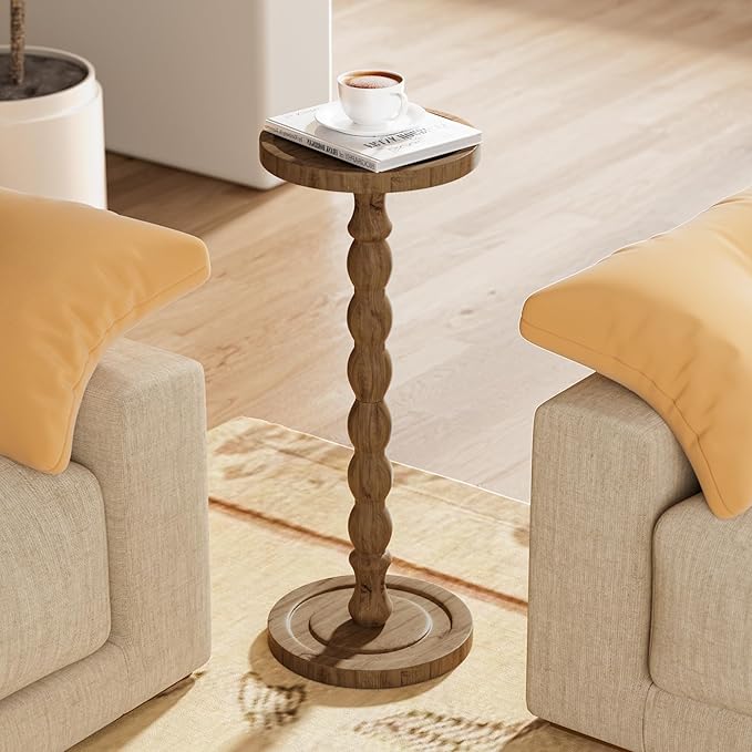 Solid Wood Drink Table, Rubber Wood‌ Small Round Side Table - Image 2