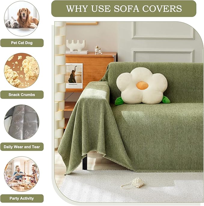 STACYPIK Matcha Green Sofa Cover Christmas Chenille Couch Covers Herringbone - Image 5