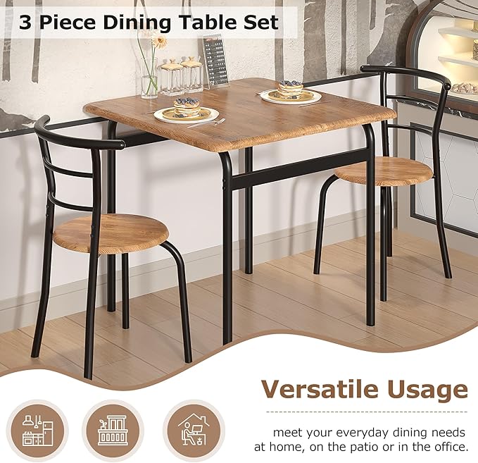 VECELO 3 Piece Dining Table & Chairs Set - Image 5