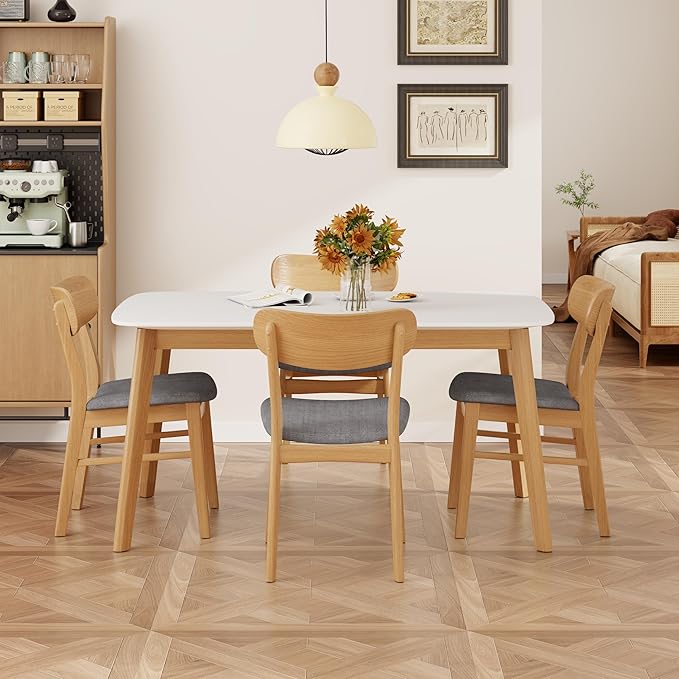Merax 5-Piece Dining Set, Solild Wood Table & Chairs by Merax