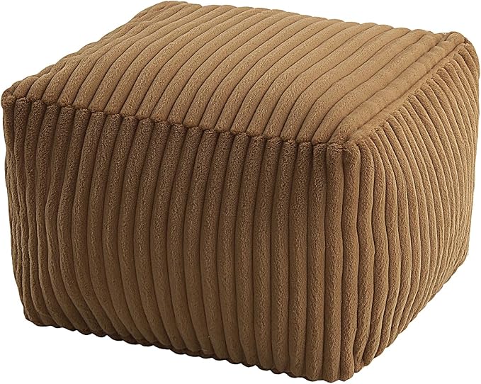 MeMoreCool Square Stuffed Pouf Ottoman Foot Rest, Stripe Furry Floor Pouf Foot by MeMoreCool