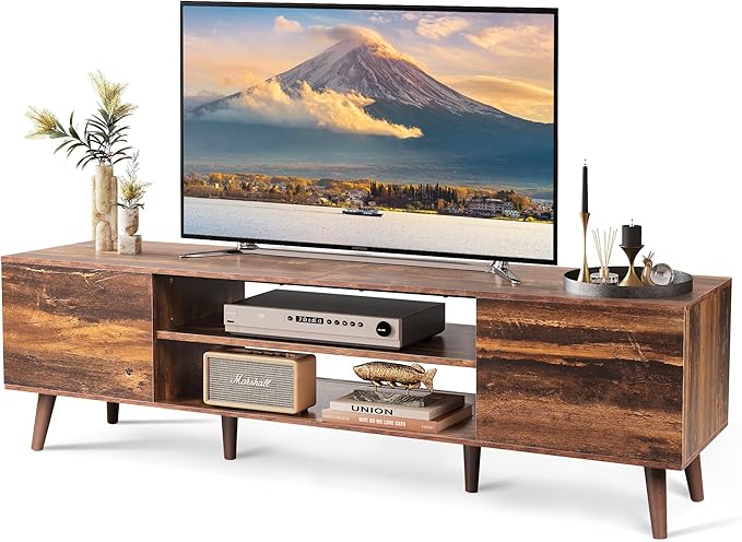 WLIVE TV Stand for 65 70 inch TV, Mid Century Modern TV Console, Entertainment by WLIVE