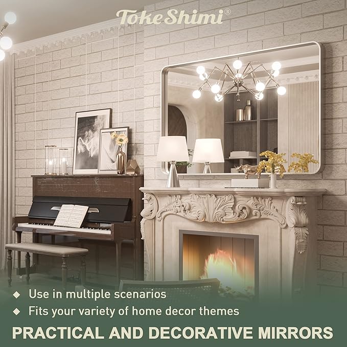 TokeShimi 40 x 30 Inch Brushed Silver Bathroom Mirror - Image 5