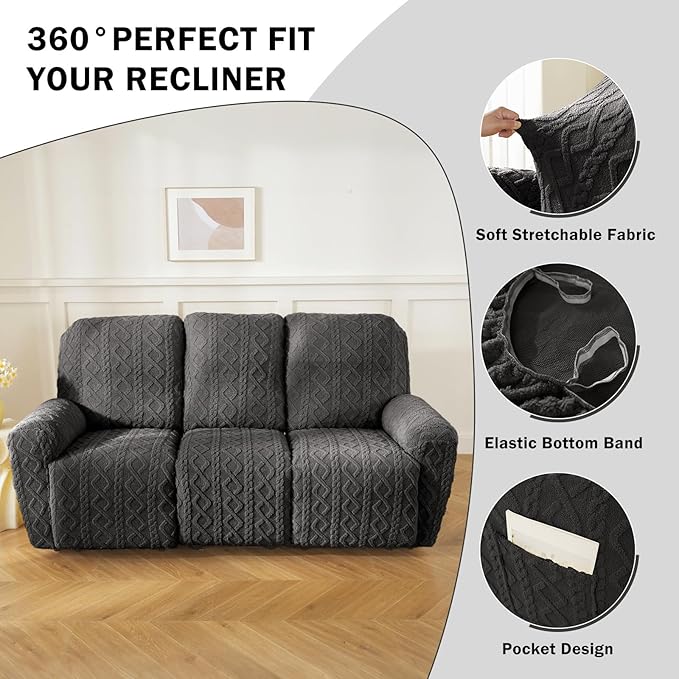 vctops 8 Pieces Geometric Jacquard Plush Recliner Sofa Covers Soft Fuzzy Fluffy - Image 4