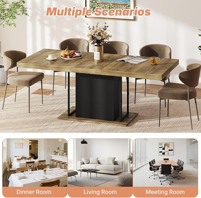 63"-78.7" Expandable Dining Tables, 6-10 Farmhouse Kitchen Table, Extendable - Image 5