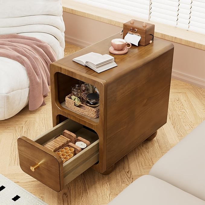Solid Wood Nightstand, Narrow Night Stand - Image 2